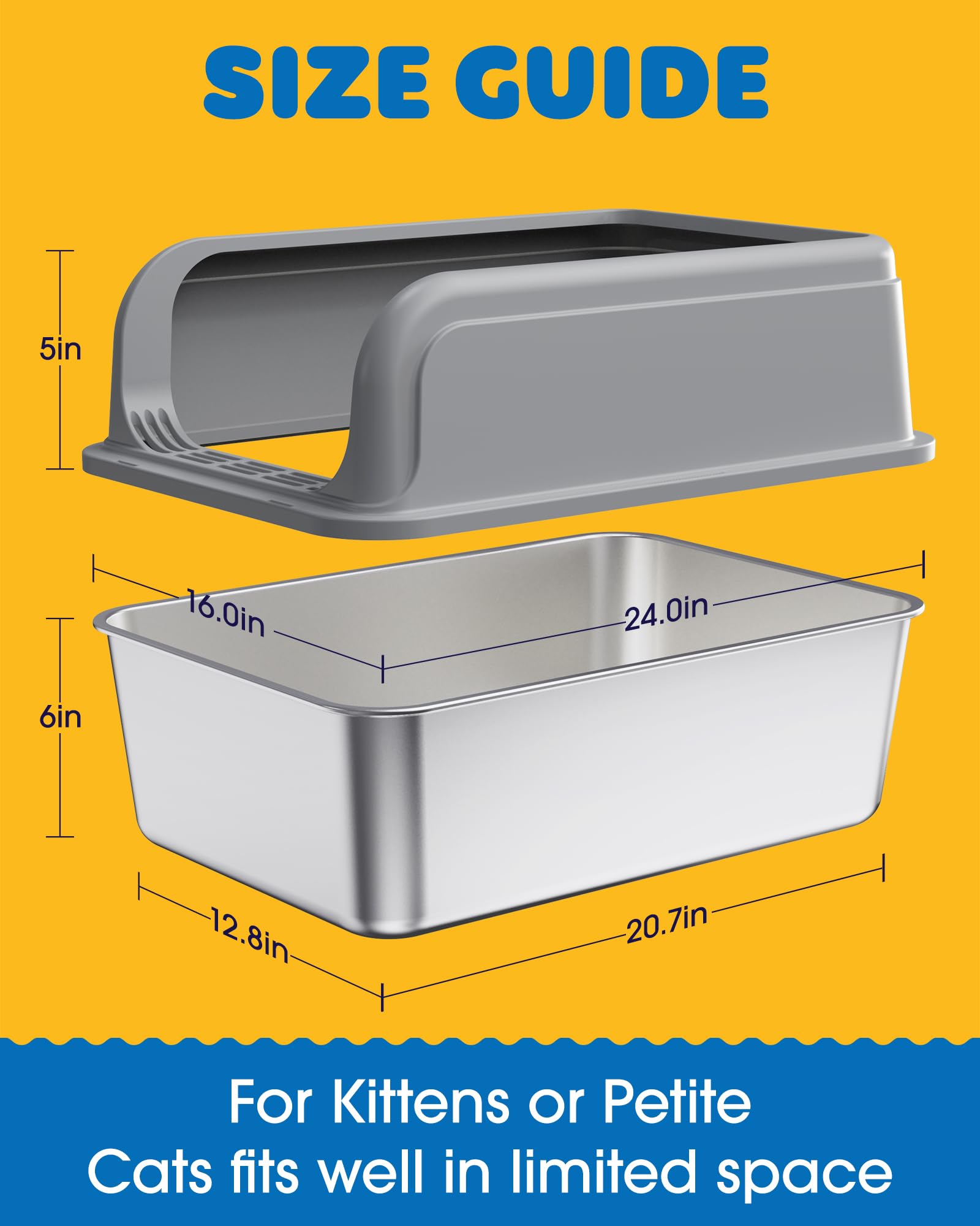 Powools stainless-steel litter box resists scratches and dents for lasting use.