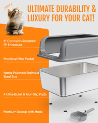Powools cat litter box with scoop included simplifies cleaning routines.