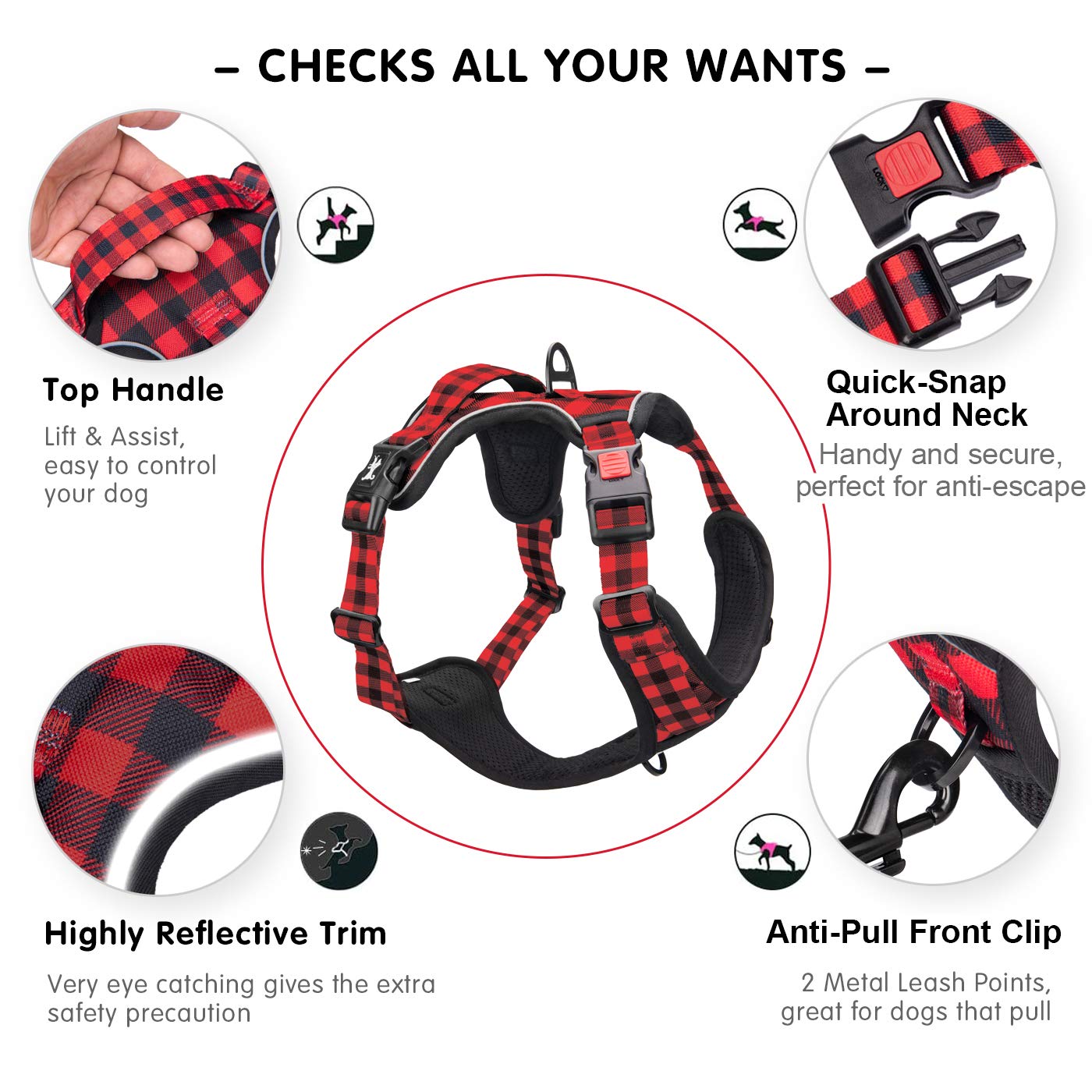 PoyPet harness front clip promotes anti pull training for better walking control