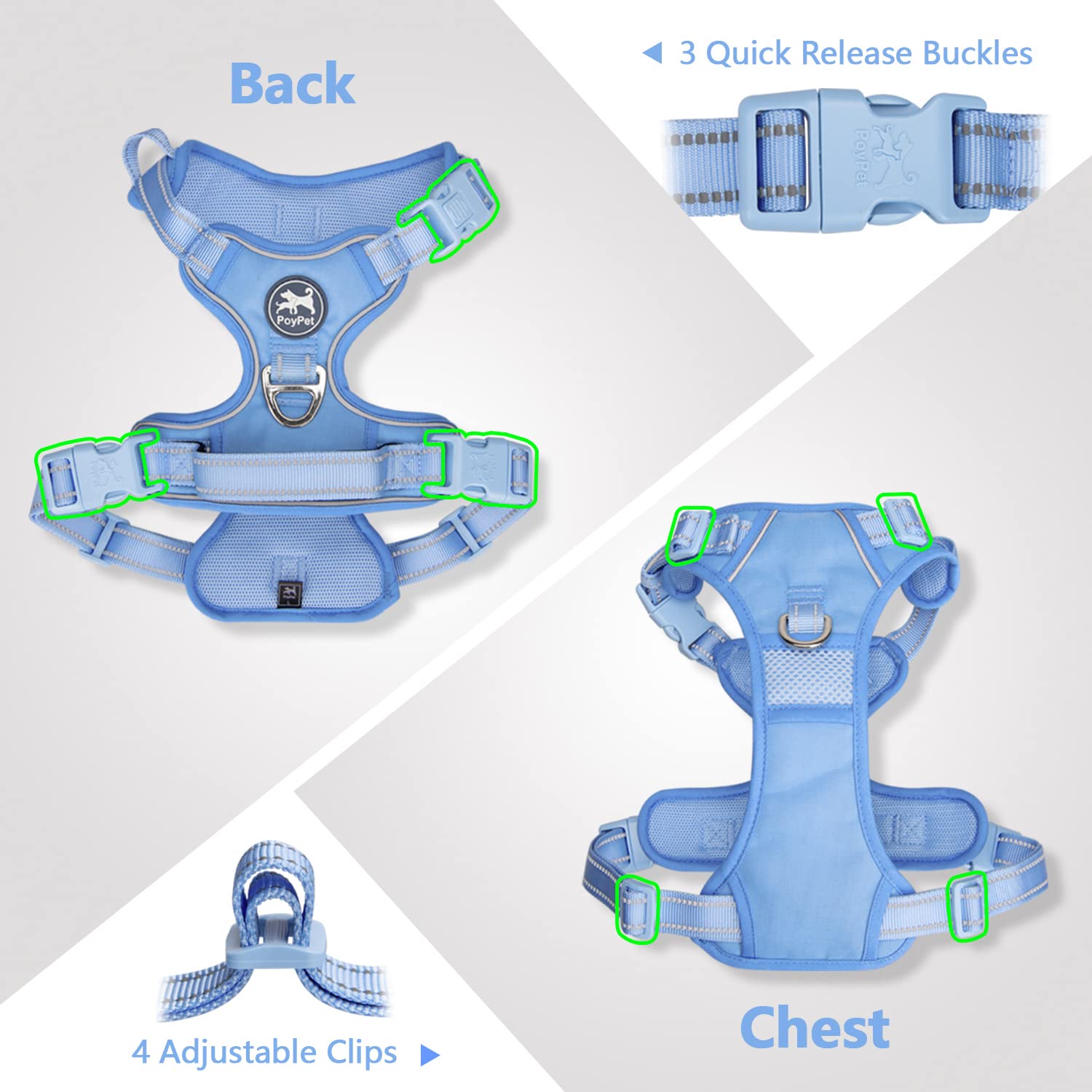 PoyPet No-Pull Harness on car setup with secure control during rides.