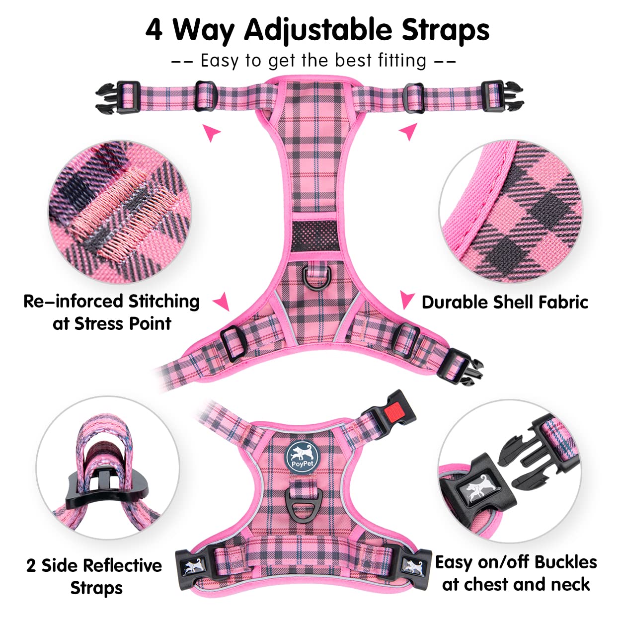 PoyPet No-Pull Harness reflective strip boosts visibility