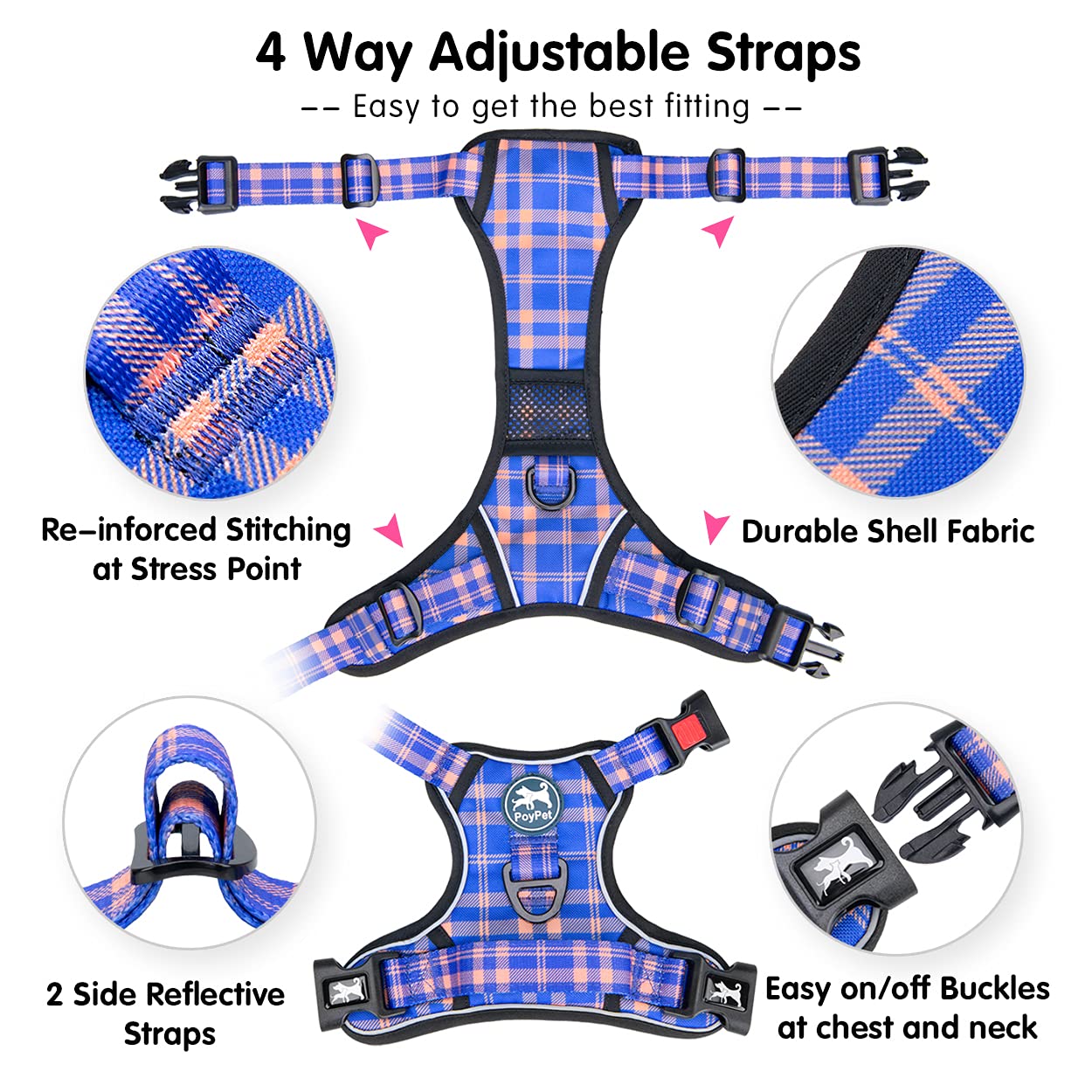 PoyPet No Pull Harness soft control handle for quick restraint