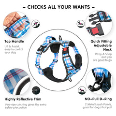 PoyPet plaid harness with reflective strips for dusk visibility.