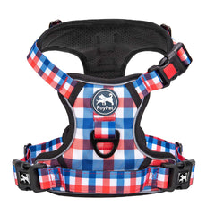 PoyPet Plaid dog harness with front clip facilitates easy no-pull walks.