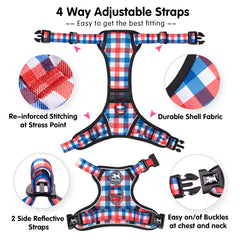 PoyPet plaid harness with reflective straps increases visibility on evening strolls.