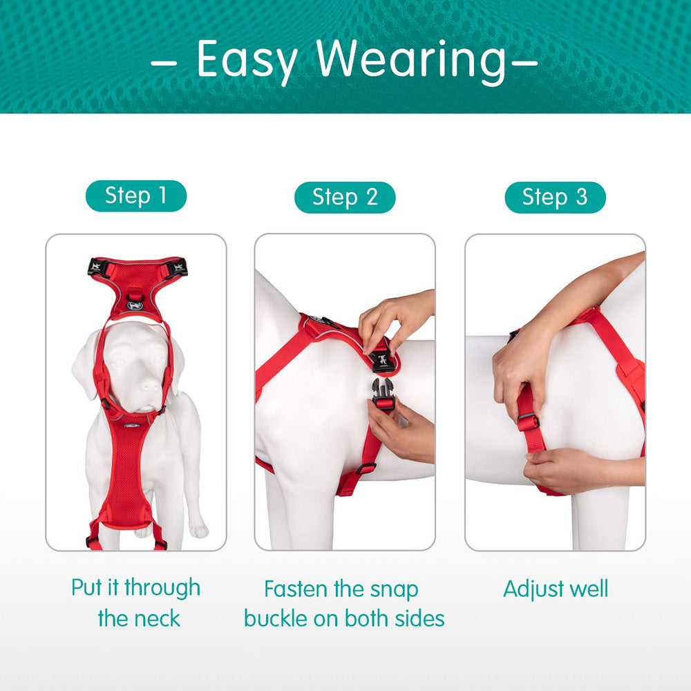 PoyPet Quick-release buckles dog harness red makes on/off easy.