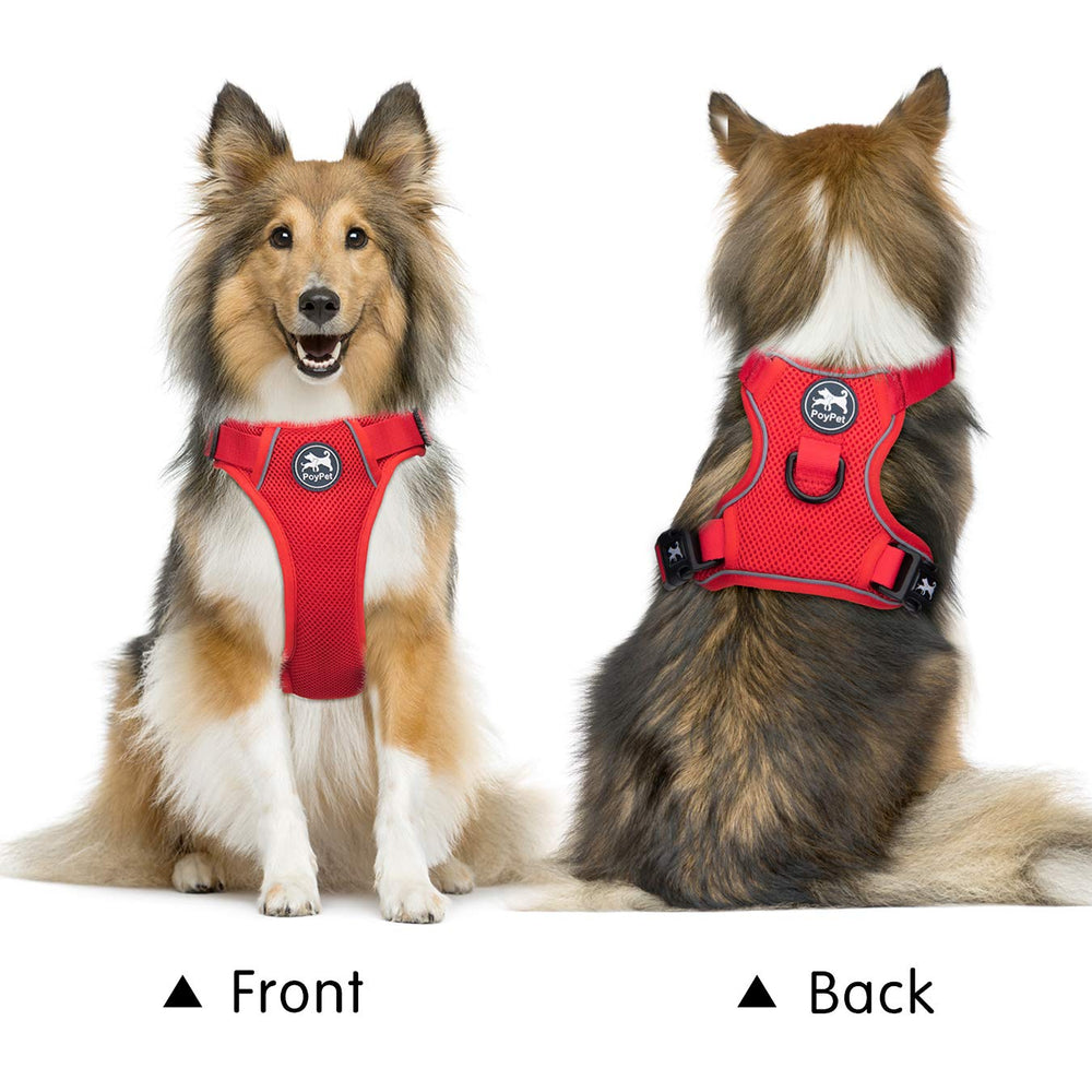 PoyPet Soft breathable mesh dog harness red keeps dogs cool during daily strolls.