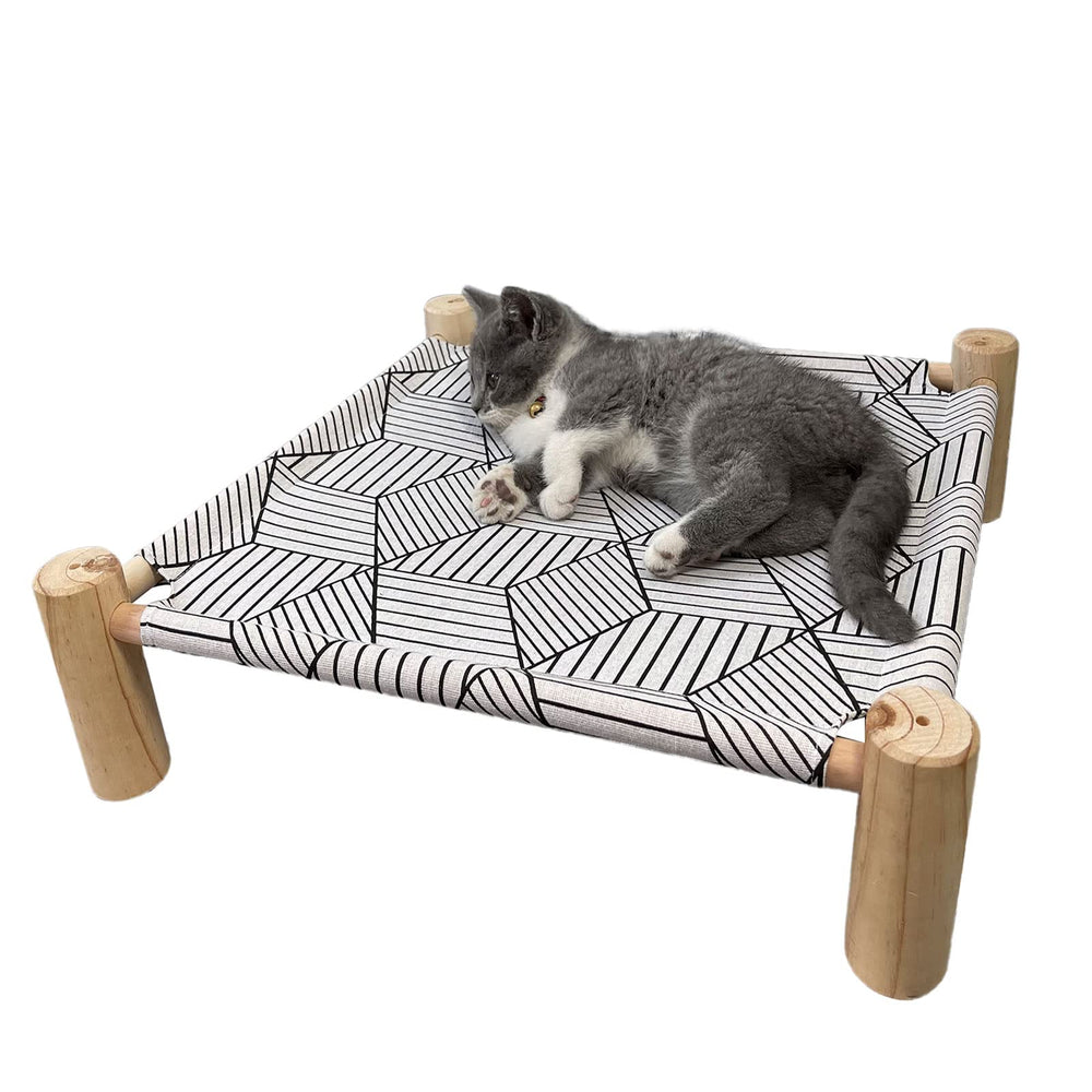 Pozico cat/dog bed hammock raised frame in natural pine for clean, cozy rest.
