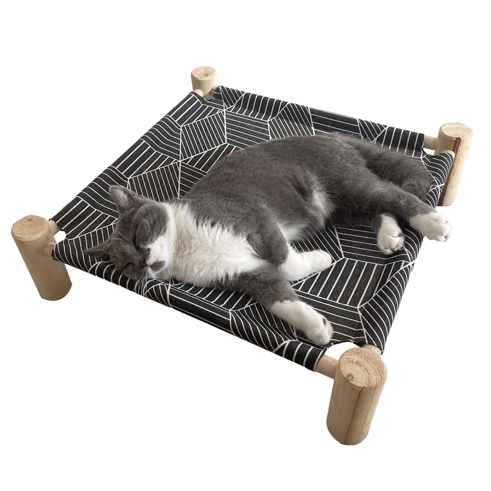 Pozico cat/dog bed hammock wooden frame showing elevated comfort for small pets