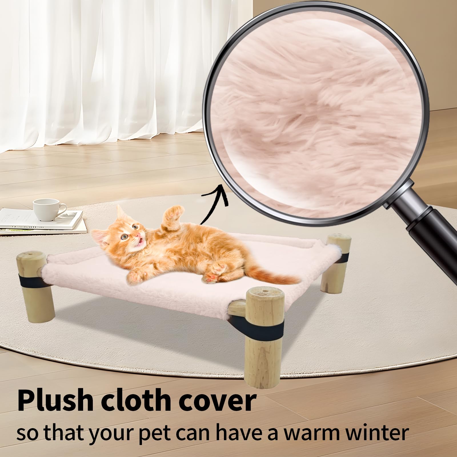 Pozico elevated pine frame keeps small pets comfortably off the floor and clean.