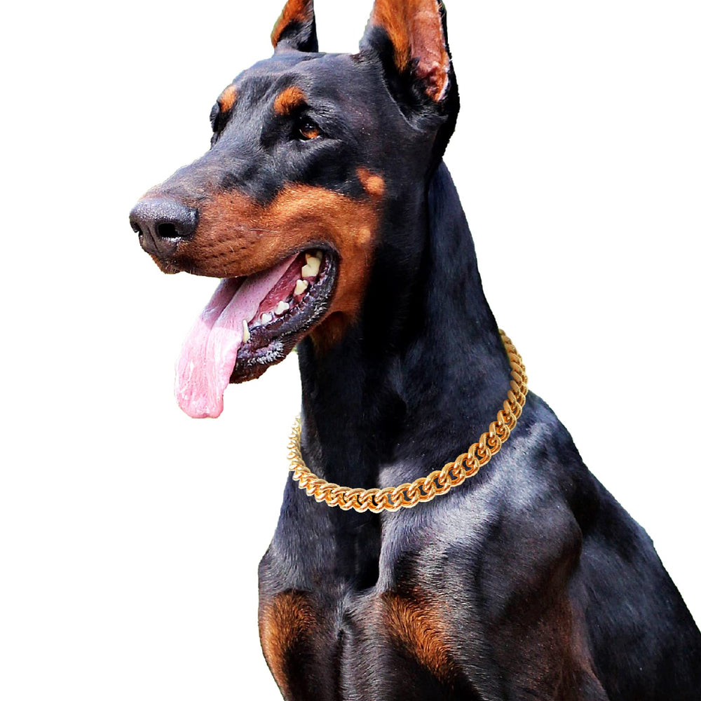 PP COLOR gold chain dog collar 15mm close-up shows lightweight coating for comfortable wear.
