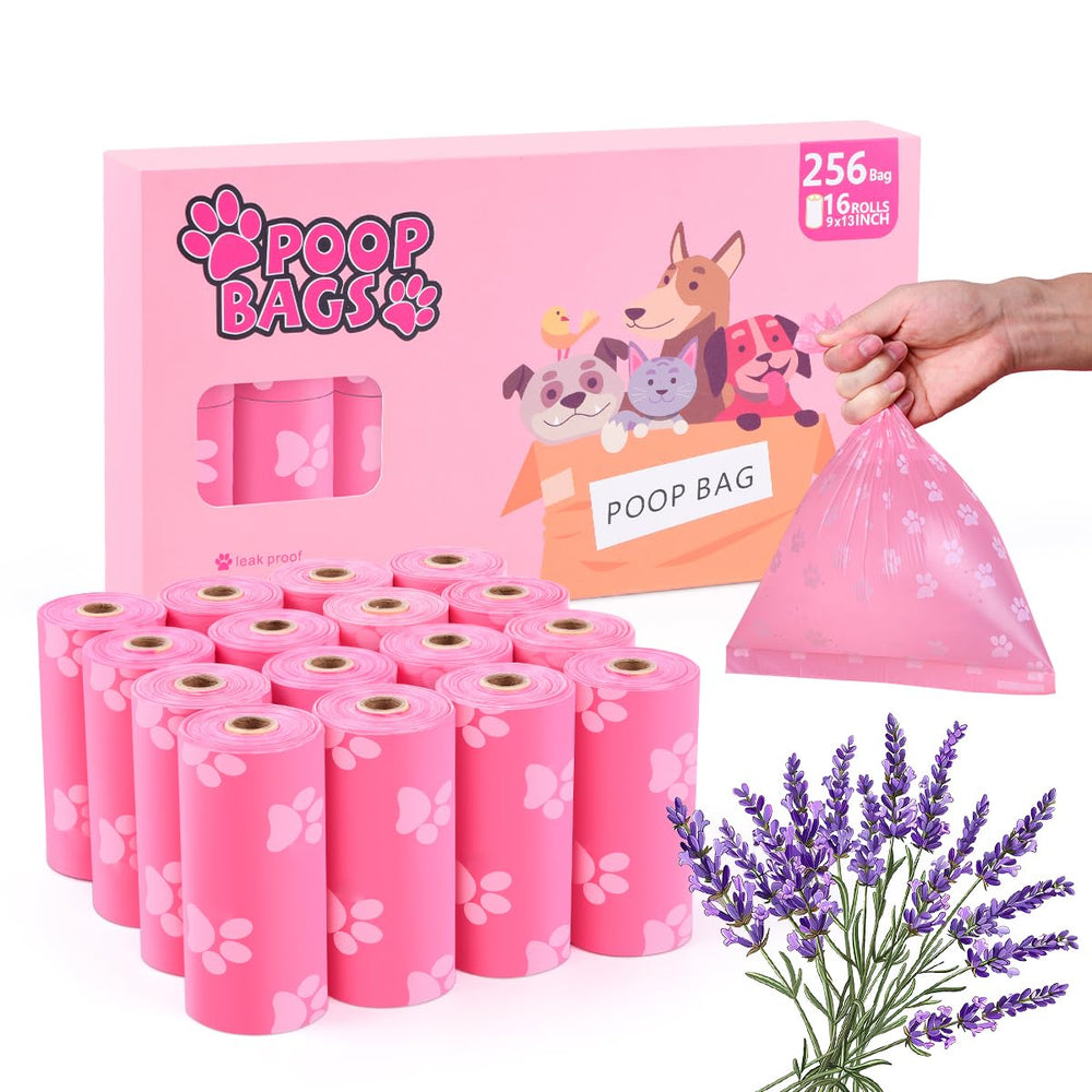 PPEIWASTE 256-count poop bags, 9x13 inches, pink for long-lasting walking use
