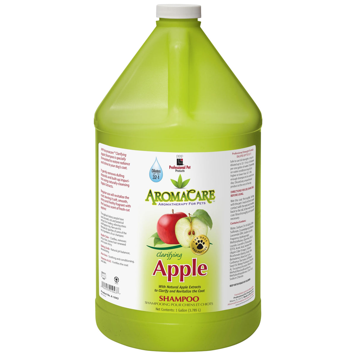 PPP AromaCare Clarifying Apple Shampoo for Dogs bottle showcases deep-cleaning for coats.