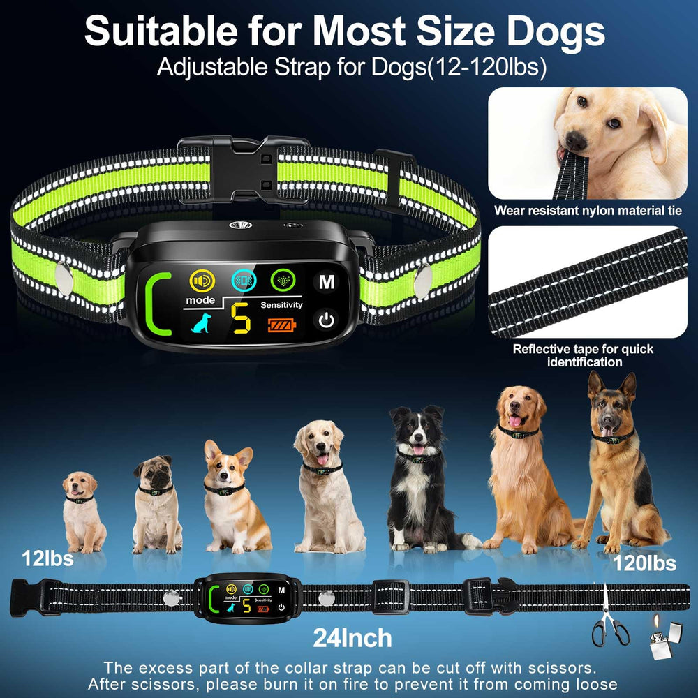 PQJDFX bark collar control panel close-up with sensitivity levels for personalized responses