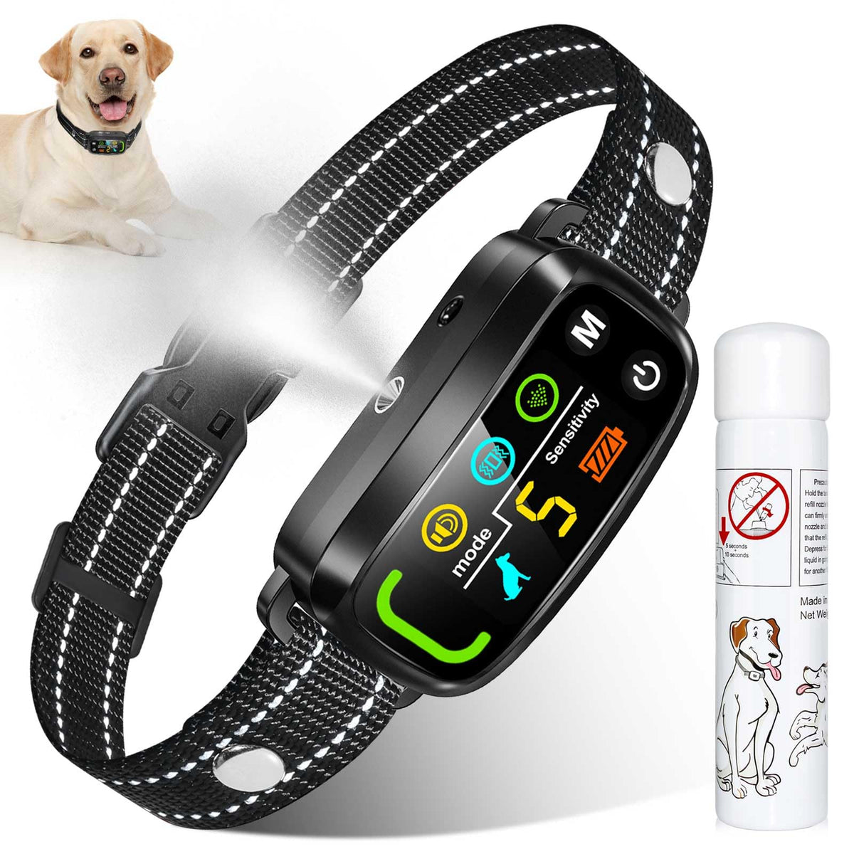 PQJDFX citronella bark collar side view shows adjustable strap for comfortable daily wear
