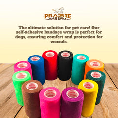 Prairie Horse Supply Vet Wrap on a dog paw wrap demonstrates secure protection without fur sticking