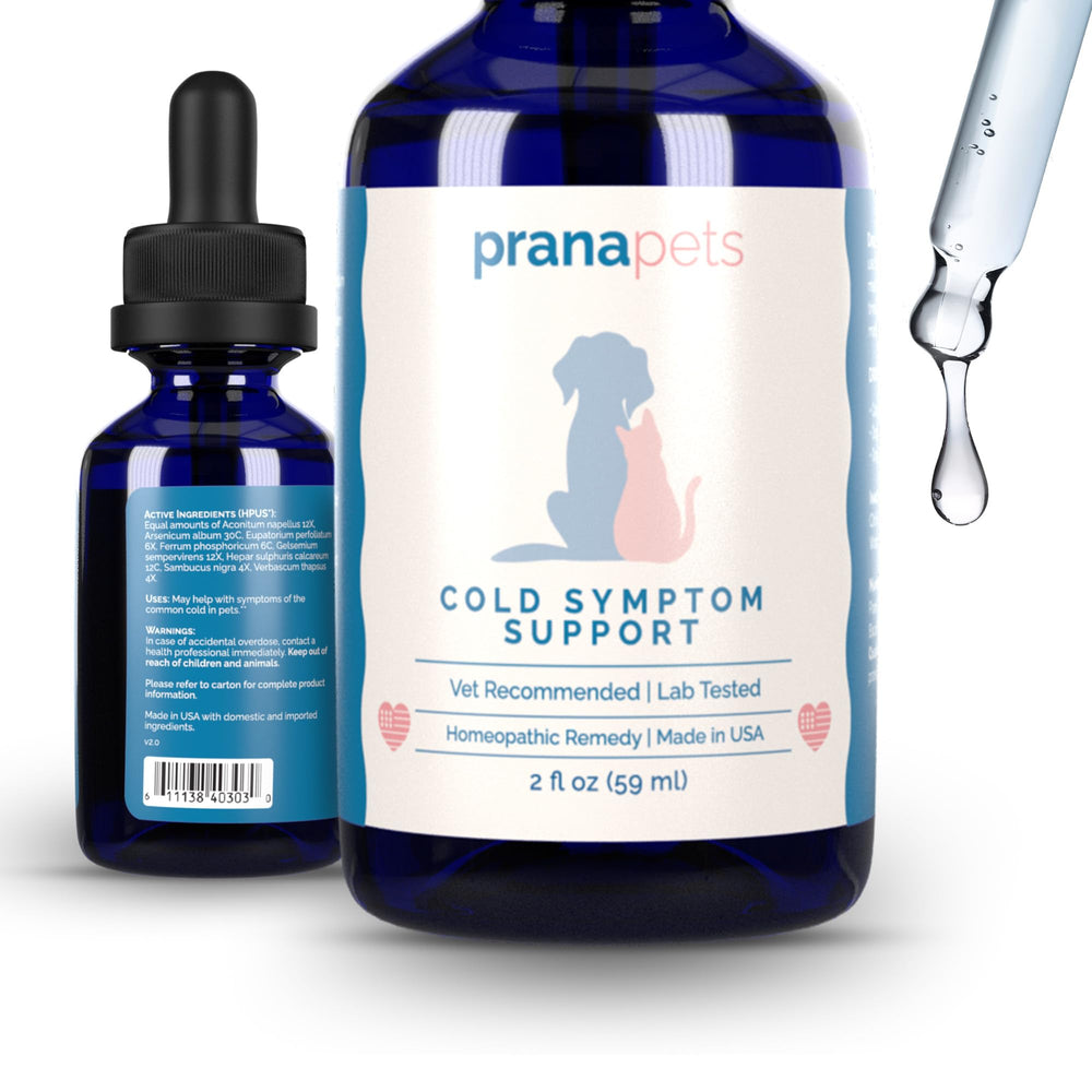 PranaPets Cold Symptom Support dogs bottle used for daily relief and open-airway comfort