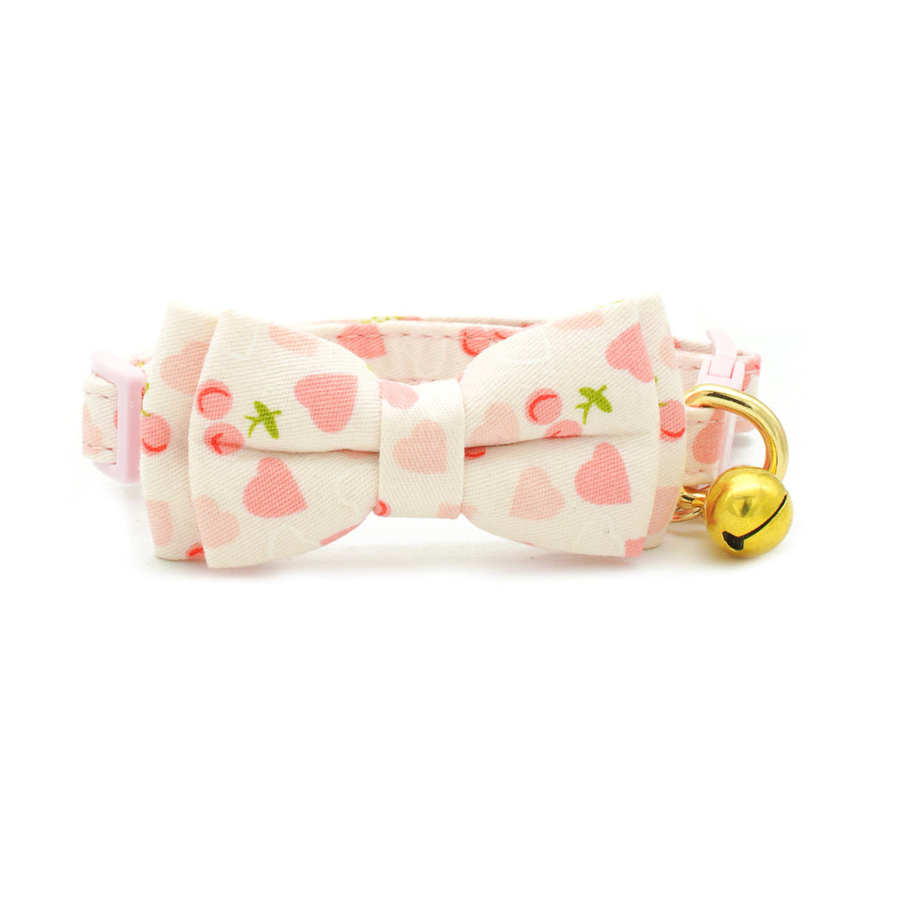 Prazcci cat collar with heart pink bow on soft cotton for comfortable daily wear.