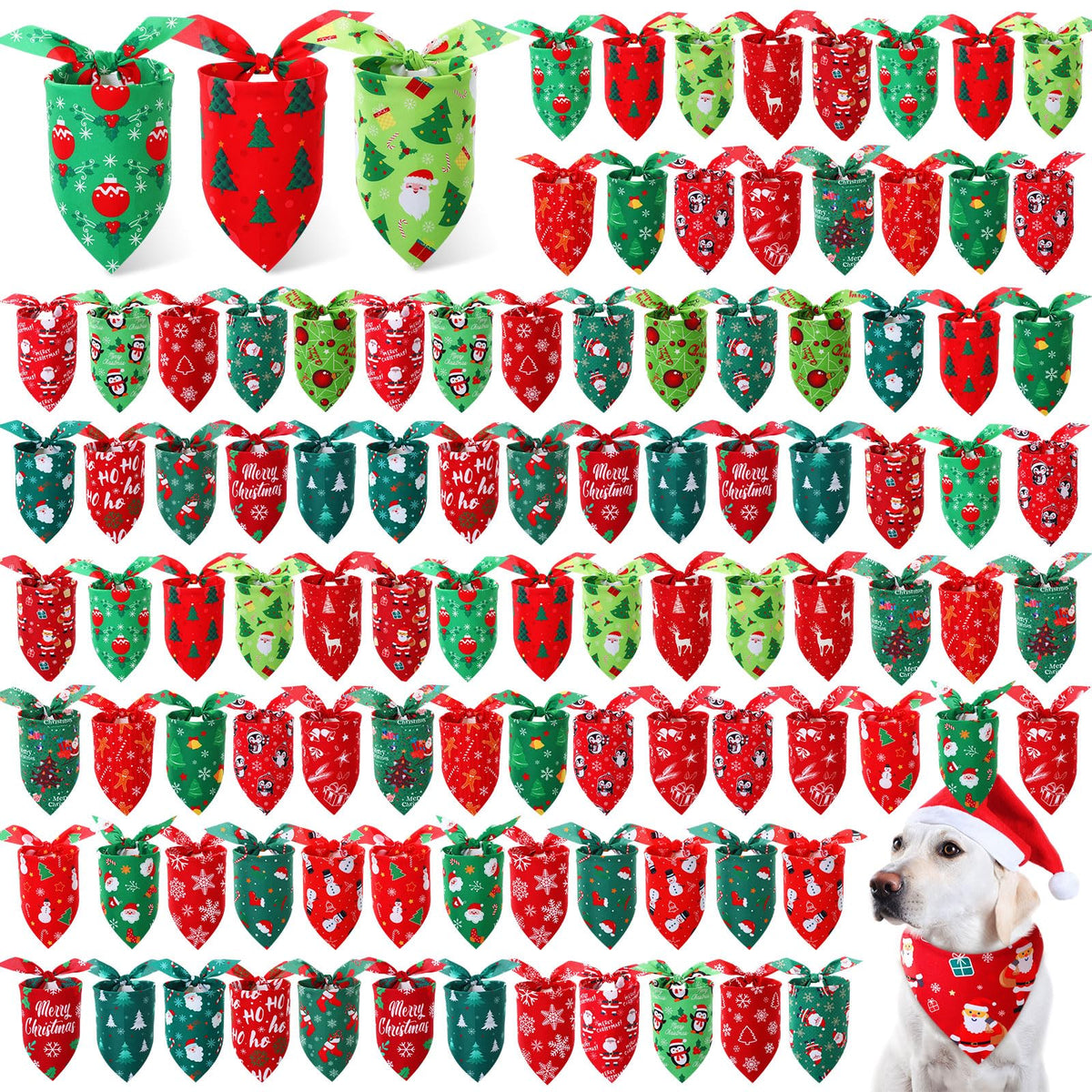 Preboun Christmas dog bandanas multi-pack with Santa motifs for festive photos