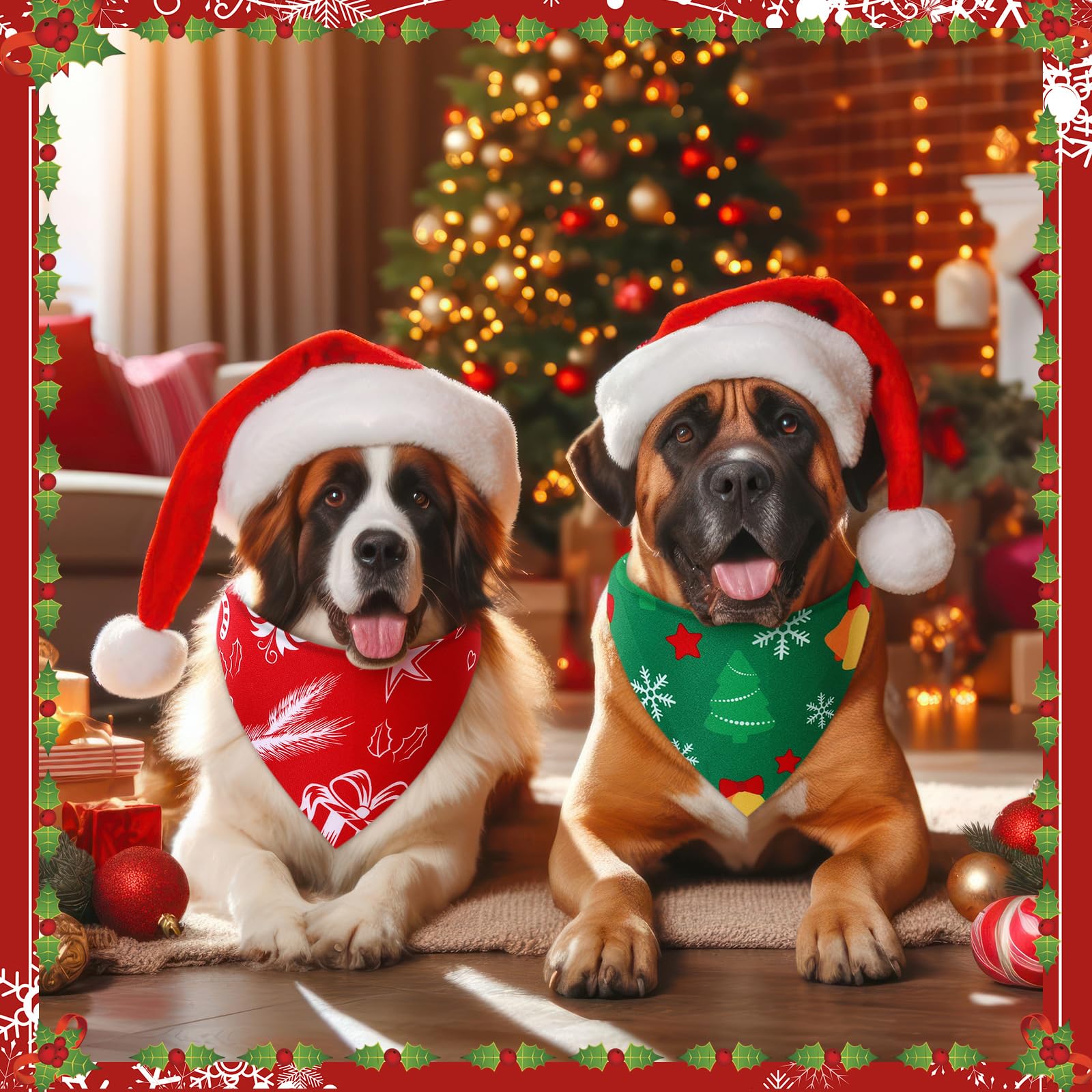 Preboun Christmas dog bandanas multi-pack with snowflake designs for celebrations