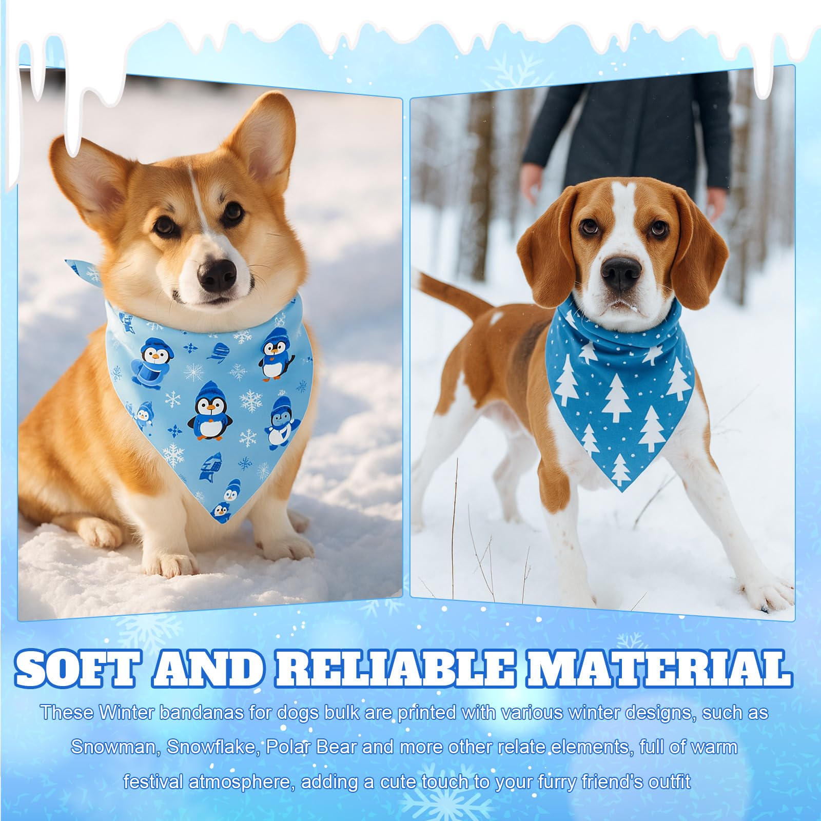 Preboun winter dog bandana 65x45 cm adjustable size fits most