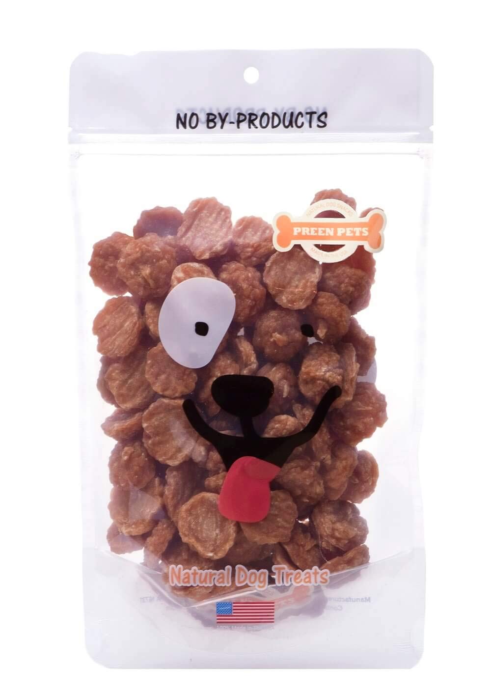 Preen Pets Chicken Jerky Bites packaging—premium USA-made dog treats ideal for training rewards.