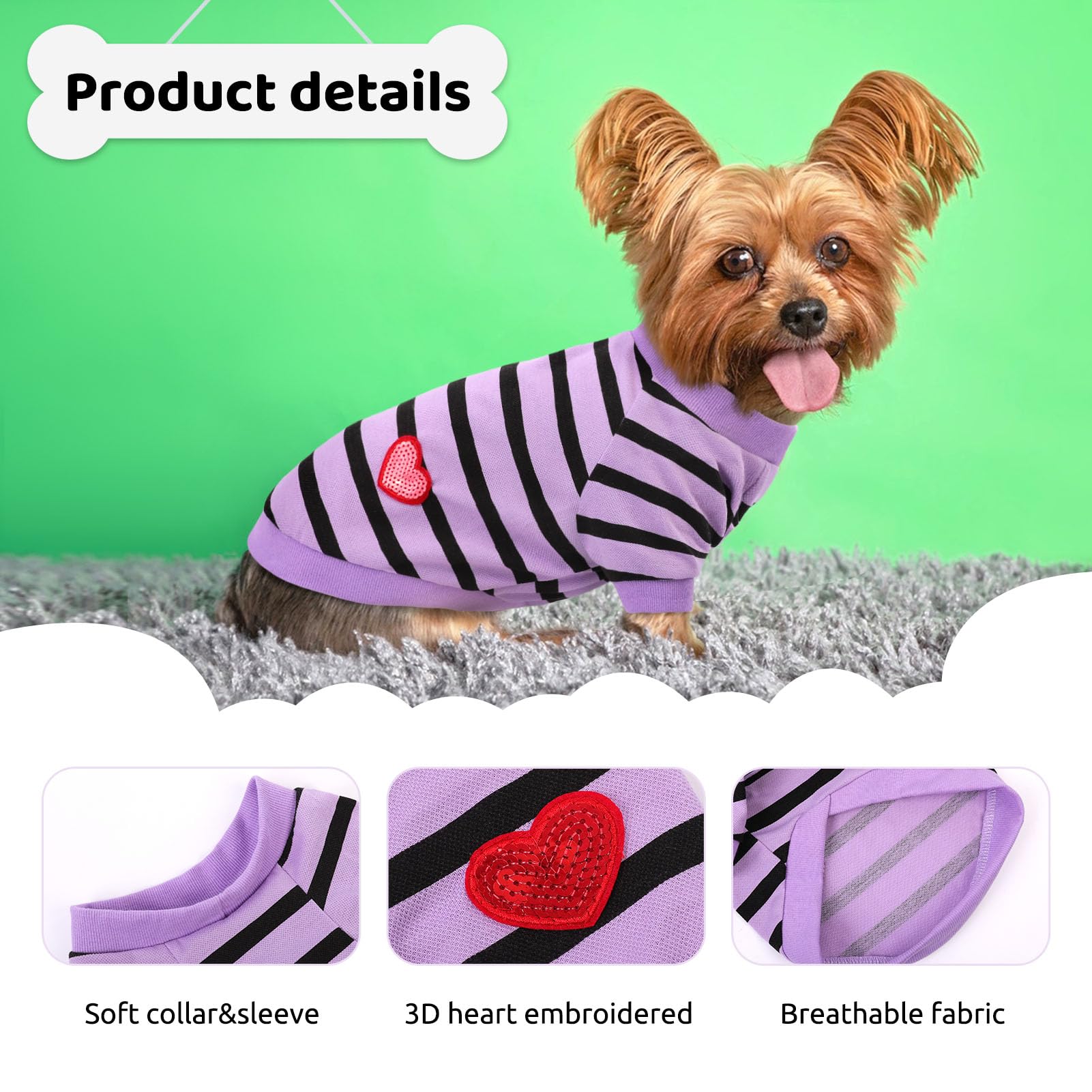 Preferhouse striped purple dog shirt back view shows a coordinated spring outfit.