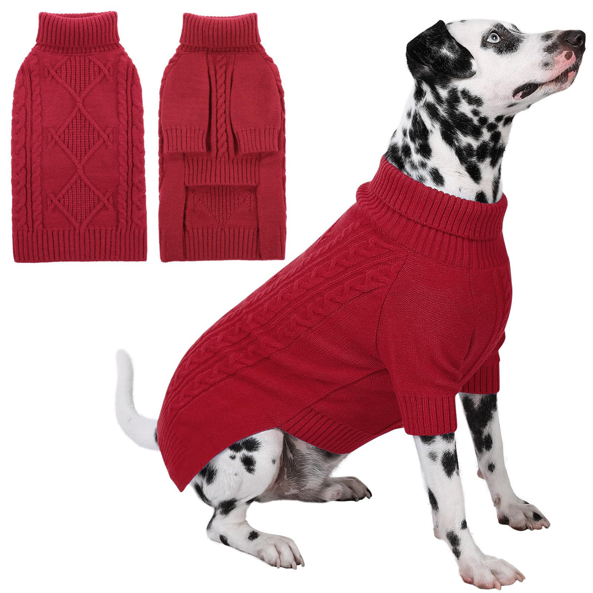 Preferhouse dog sweater in red turtleneck knit keeps pets warm and stylish.