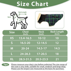 Preferhouse plaid design dog coat green M front view showing neat fit