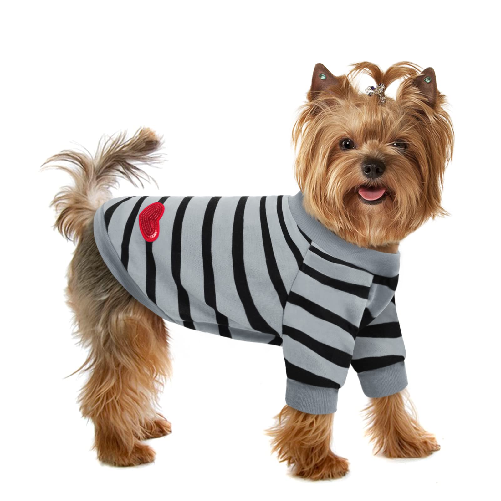 Preferhouse striped dog t-shirt front view with breathable cotton blend.