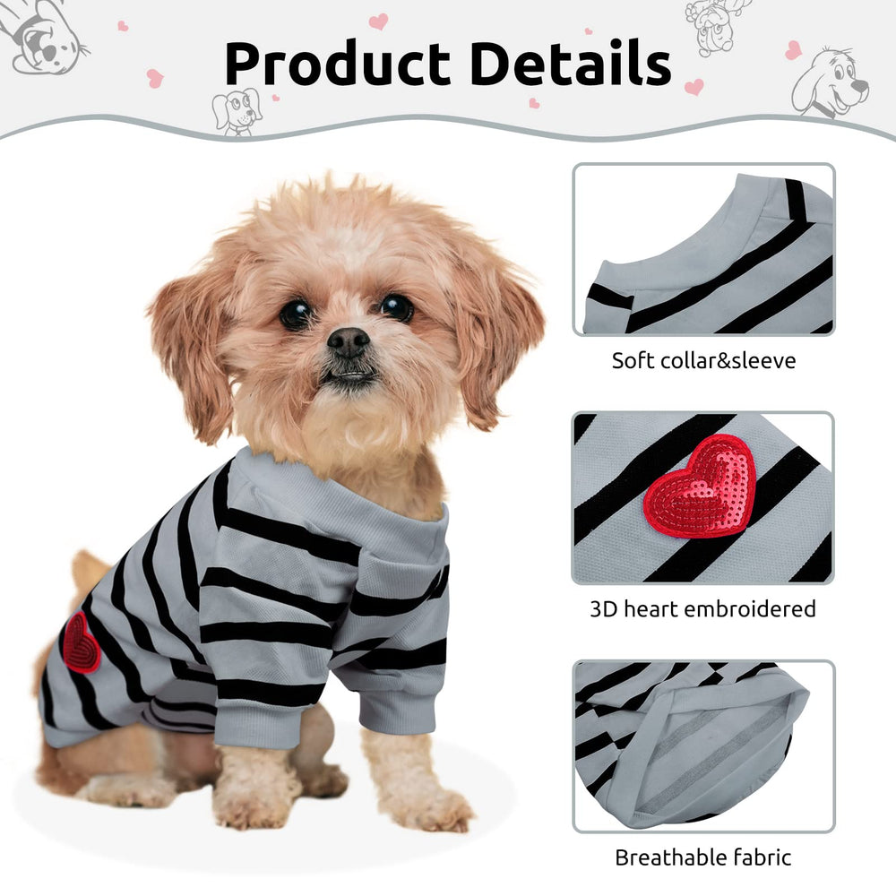 Preferhouse striped dog t-shirt side view shows soft fabric and movement.