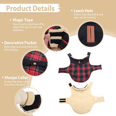 Preferhouse winter dog coat red XS harness hole enables easy leash access.