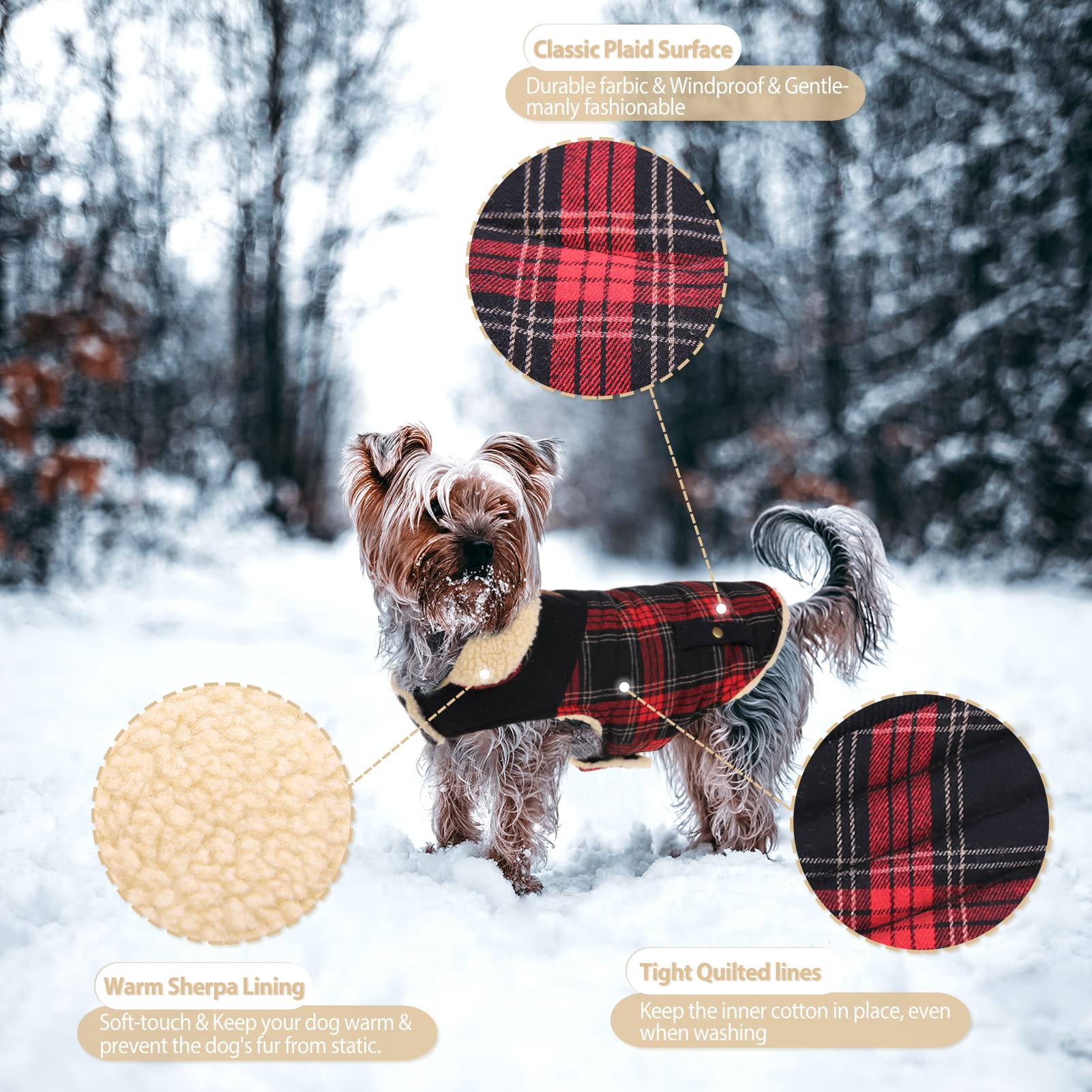 Preferhouse winter dog coat red XS plaid detail adds timeless charm.