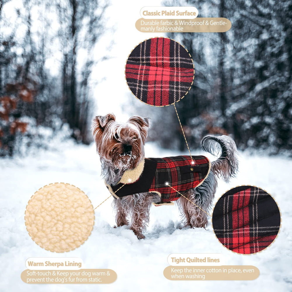 Preferhouse winter dog coat red XS plaid detail adds timeless charm.