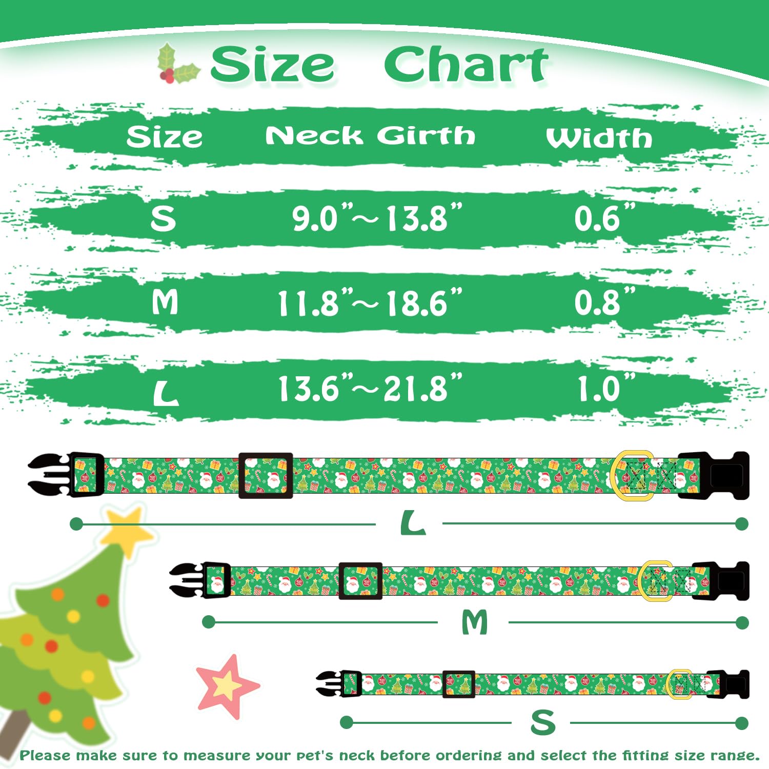 PREHAI Green Christmas dog collar bright-colors pattern showcases festive style.
