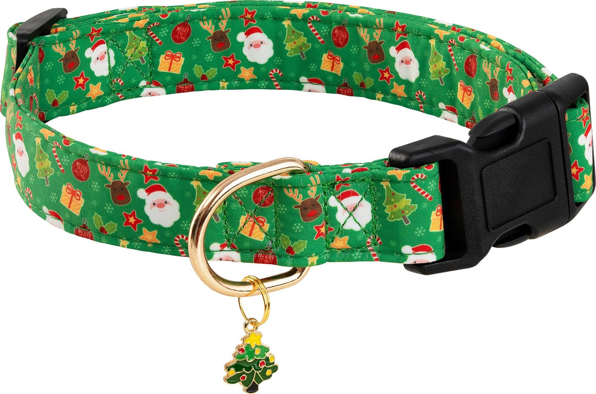 PREHAI Green Christmas dog collar soft-material close-up for gentle daily wear comfort.