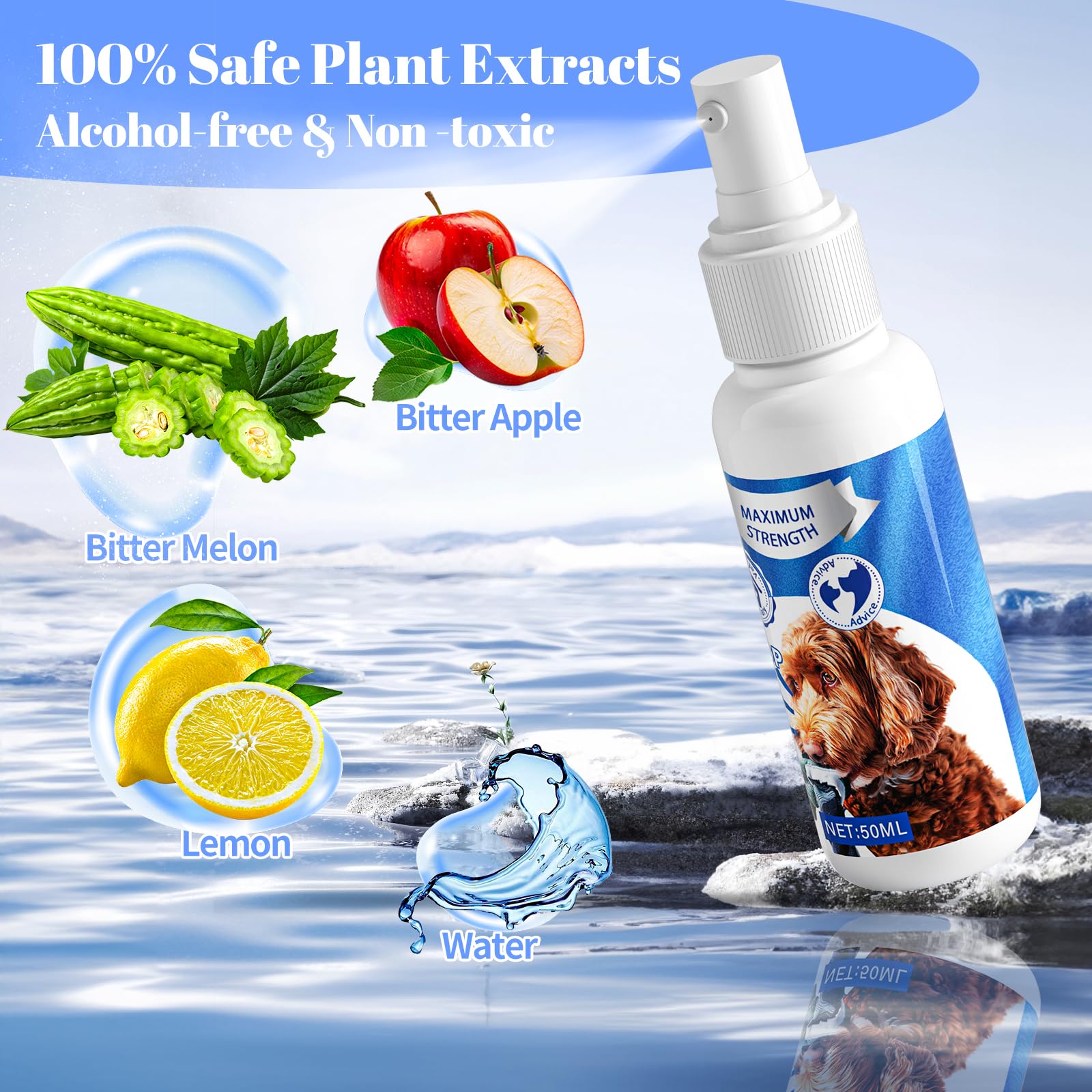 Premier Pet Bitter Apple Spray label – natural ingredients tea tree oil and apple.