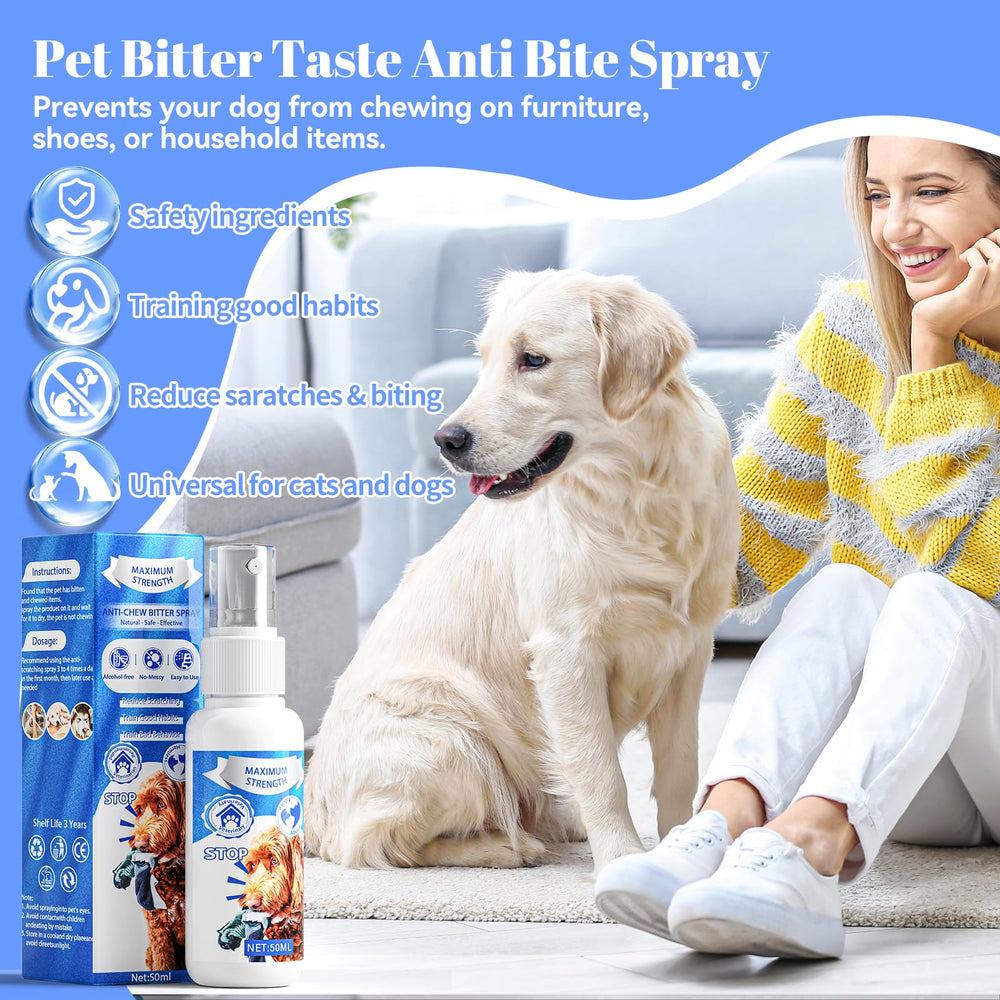 Premier Pet Bitter Apple Spray on furniture surface – deters chewing without marks.