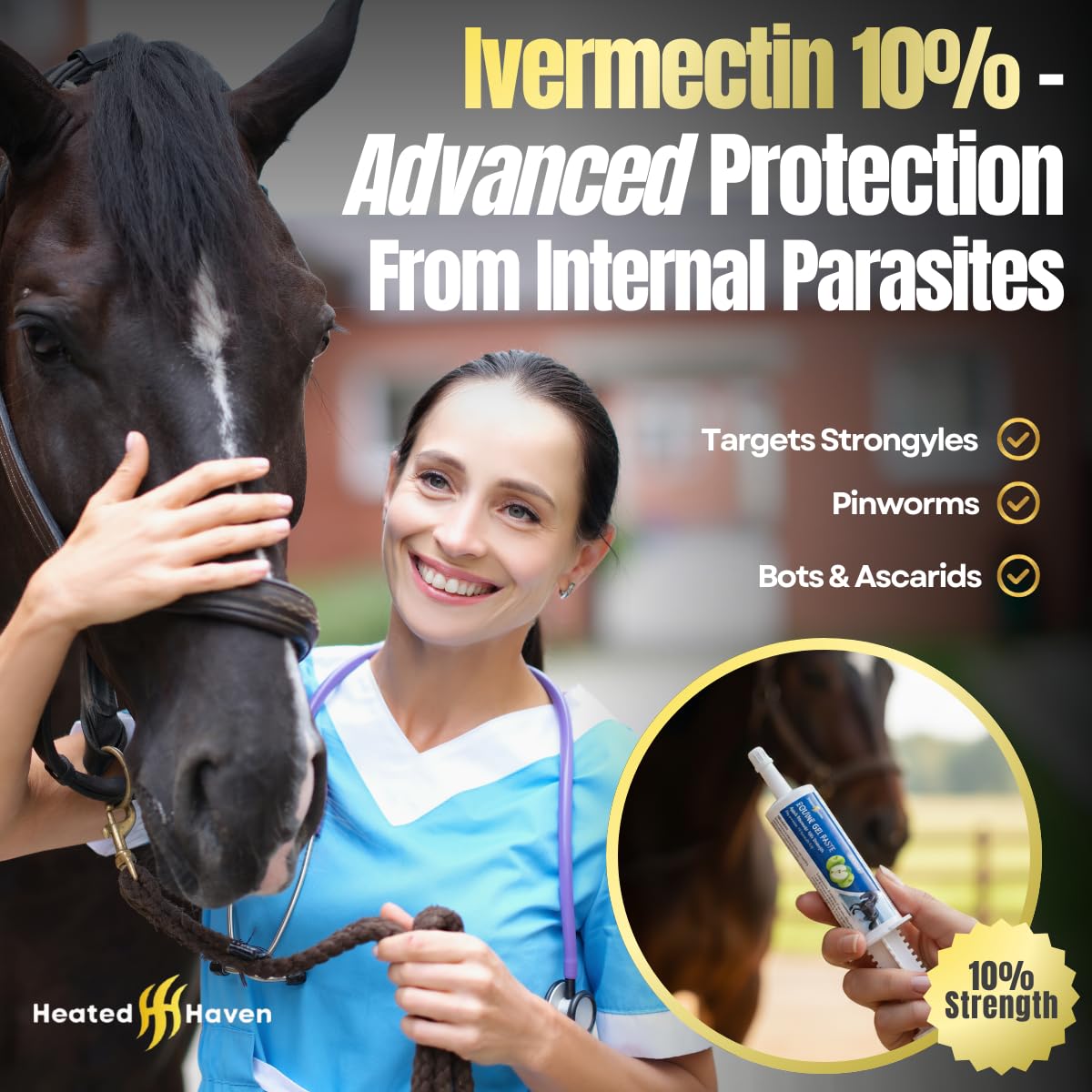 Premium Horse Paste Gel travel-ready packaging shown for barn-to-show use.