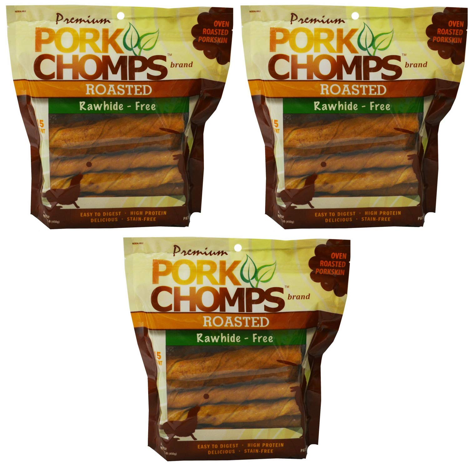 Premium Pork Chomps Roasted Twistz Pork bone shapes close-up — high-protein, digestible treats.