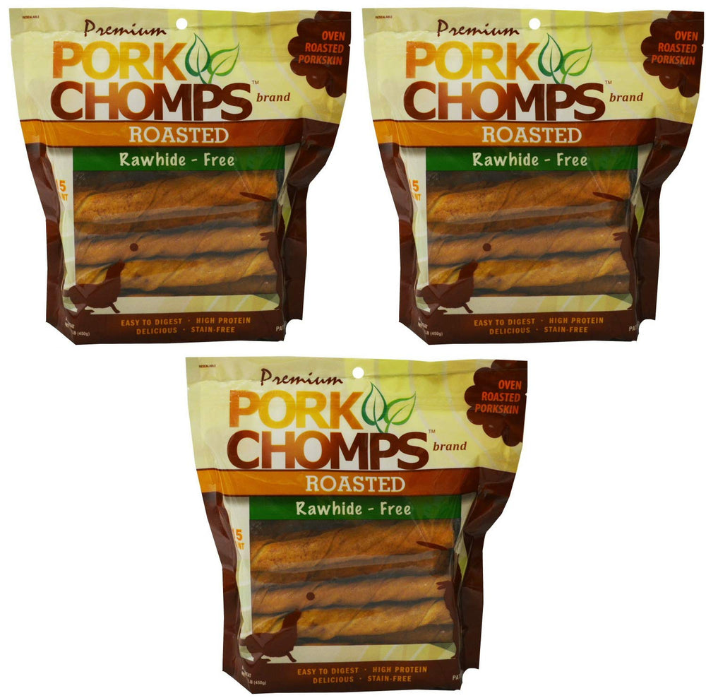Premium Pork Chomps Roasted Twistz Pork bone shapes close-up — high-protein, digestible treats.
