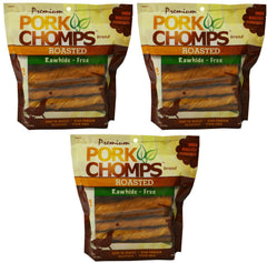 Premium Pork Chomps Roasted Twistz Pork bone shapes close-up — high-protein, digestible treats.