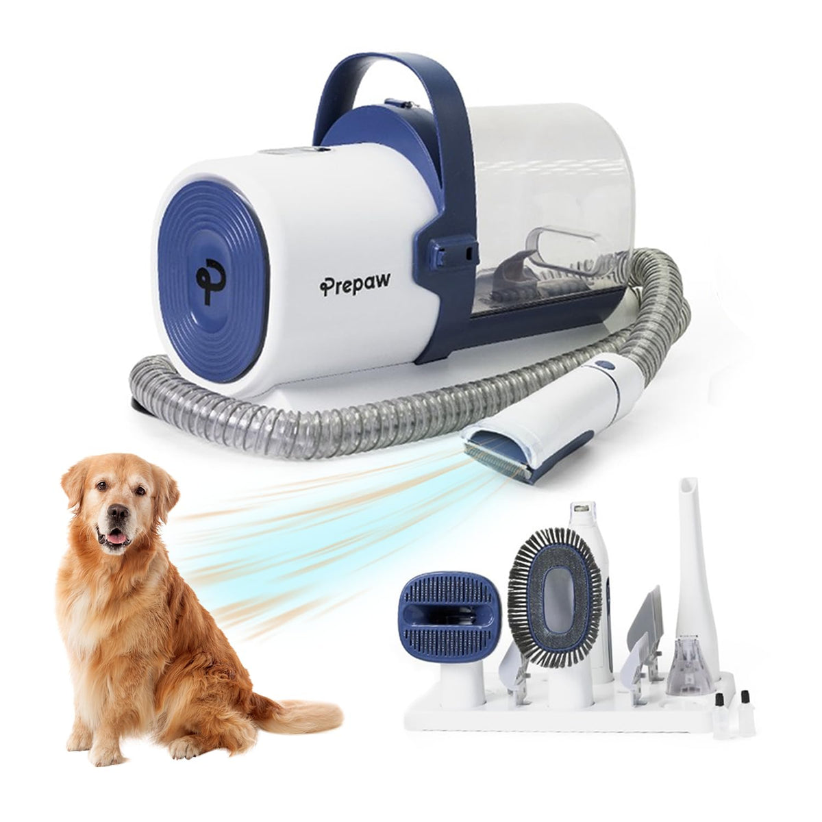 Prepaw premium pet grooming kit vacuum unit demonstrates strong 11000Pa suction for clean fur removal