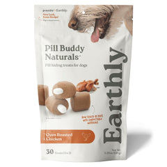 Presidio Earthly Pill Buddy Naturals chicken-recipe packaging shows fresh, tasty pill-hiding treats.