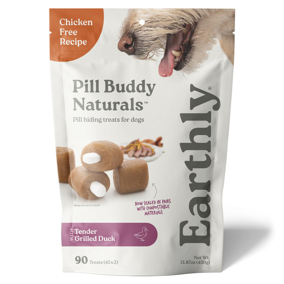 Presidio Earthly Pill Buddy Duck packaging shows a trusted pill-hiding solution for dogs