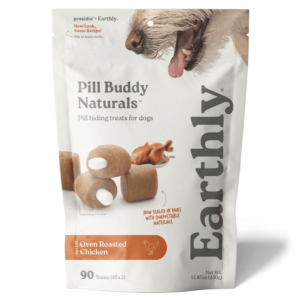 Presidio Earthly Pill Buddy packaging update reveals a trusted pill-hiding solution.
