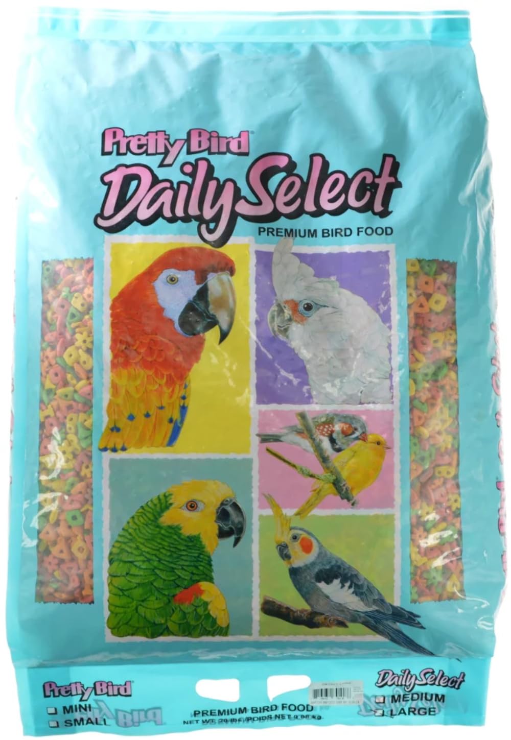 Pretty Bird Daily Select Premium Bird Food bag for large birds delivers balanced nutrition.