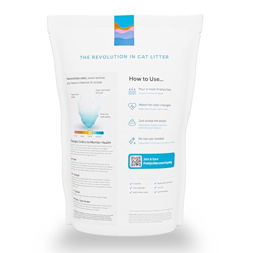 PrettyLitter 6lb bag packaging highlights lightweight, low-dust litter with easy refills.