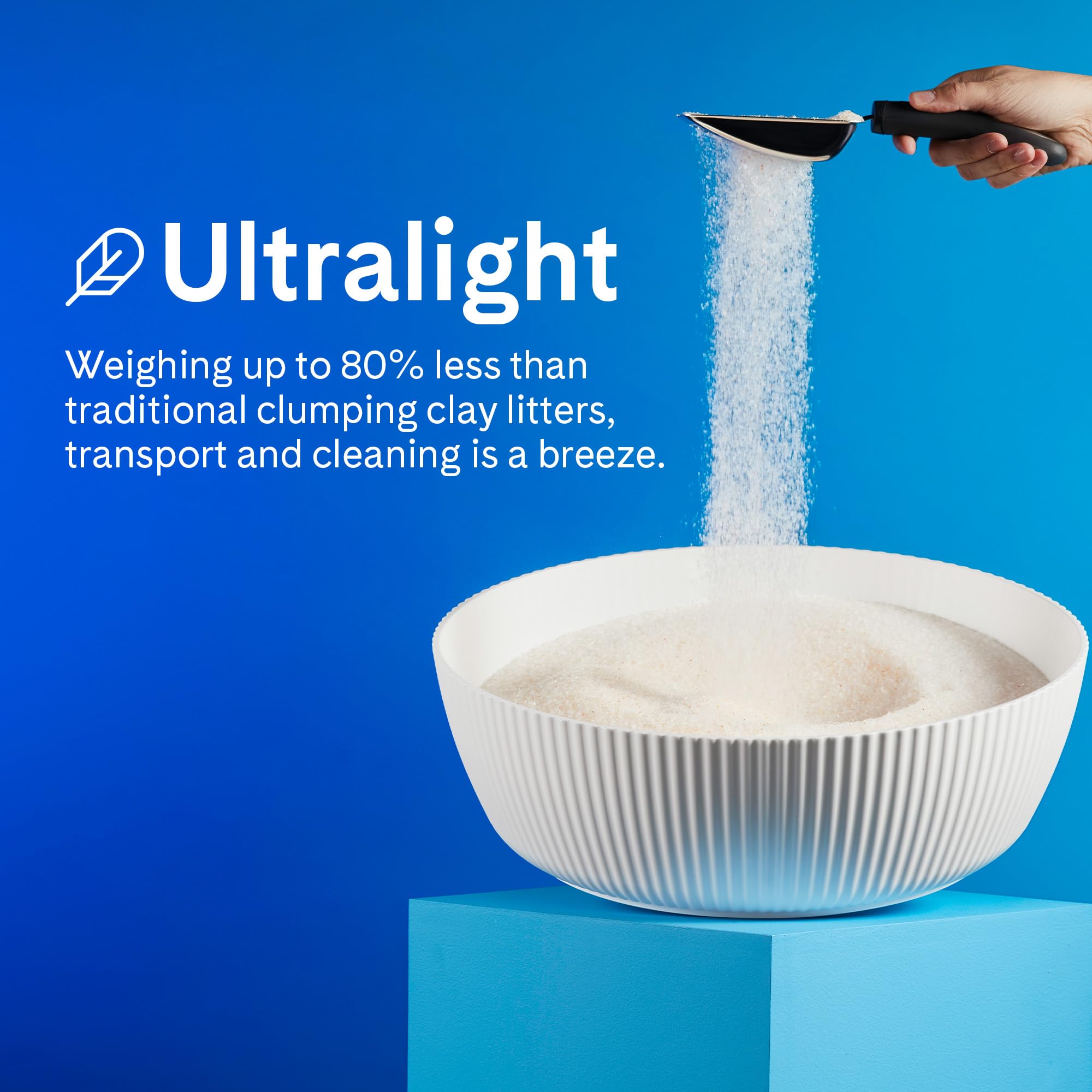 PrettyLitter odor-control crystals close-up illustrate moisture absorption and odor neutralization.