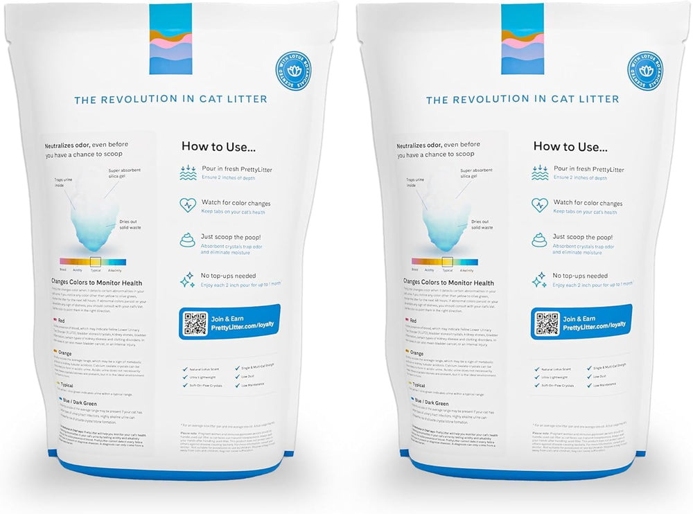 PrettyLitter pack-of-2-6lbs showing convenient two-month supply for multi-cat homes.